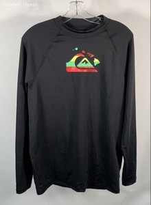 Quiksilver Men's Black Long Sleeve Hawaii Graphic Rash Guard Swim Shirt Sz XXL