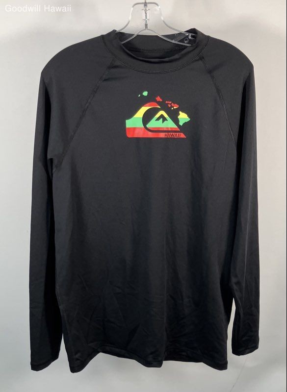 Quiksilver Men's Black Long Sleeve Hawaii Graphic Rash Guard Swim Shirt Sz XXL