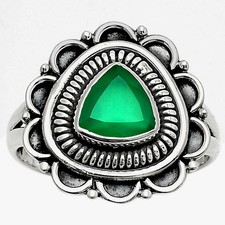 Natural Green Onyx 925 Sterling Silver Ring s.8 Jewelry R-1256