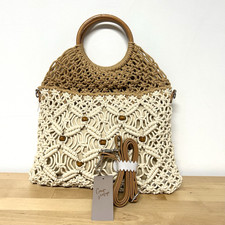 Crown Vintage Macrame Hand Bag Wood Handles Beads Boho 70s Retro Beach Festival