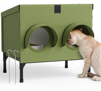 PELUOMOZ Outdoor Cat Feeding Station   Waterproof Dining Shelter for Feral  C...