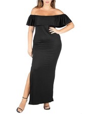24seven Womens Side Slit Maxi Dress, Black, Plus Size, 1X