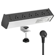 Desk Clamp Power Strip 5 Outlet 2 USB A 4 USB C Ports 6 Ft Cord Black Surge