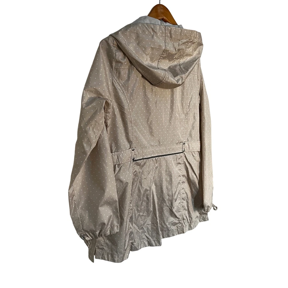 Jones New York Polka Dot Raincoat Lightweight Hooded Jacket Beige SZ Medium - Image 4 of 4