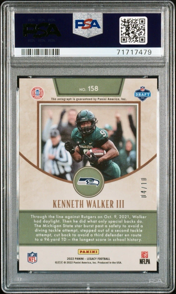 (2022) KENNETH WALKER III (ROOKIE AUTO) #04/10 - (PSA 10/10) **POP 1*** - Image 2 of 3