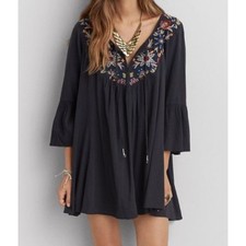 American Eagle Embroidered Tunic Top Mini Dress Bell Sleeve Small boho feminine