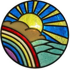 Vintage Sunrise Rainbow Sun Catcher Stained Glass Style 7  Retro Handmade