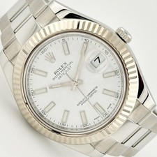 Rolex Datejust II 116334 41mm White Stick Dial 18K White Gold Fluted Bezel