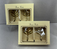 Brass Leaf Wall Hooks Set of 4 Curtain Tiebacks Vintage Style Decor