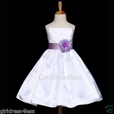 WHITE/LILAC LAVENDER BRIDESMAIDS WEDDING FLOWER GIRL DRESS 12M 18M 2 4 6 8 10 12