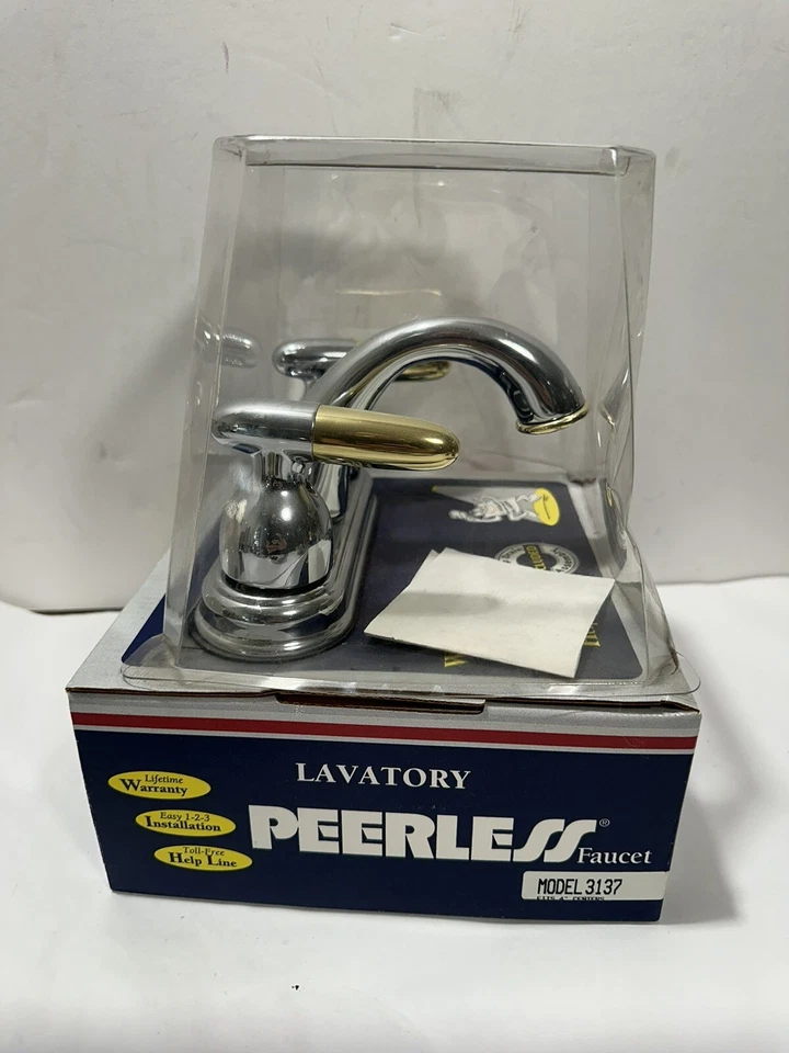 Peerless Lavatory 水龙头型号 3137 带弹出式镀铬带金色饰面手柄复古 — 第 4/4 张图片