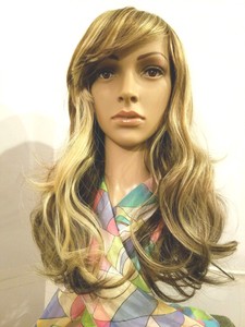 Beautiful Bouncy Long Wavy Ash Brown Ash Blonde Highlight Wig Side