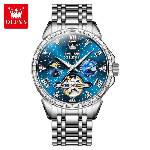 OLEVS Brand Automatic Mechanical Men's Watch Moon Phase Luminous Wristwatch - Picture 15 of 19