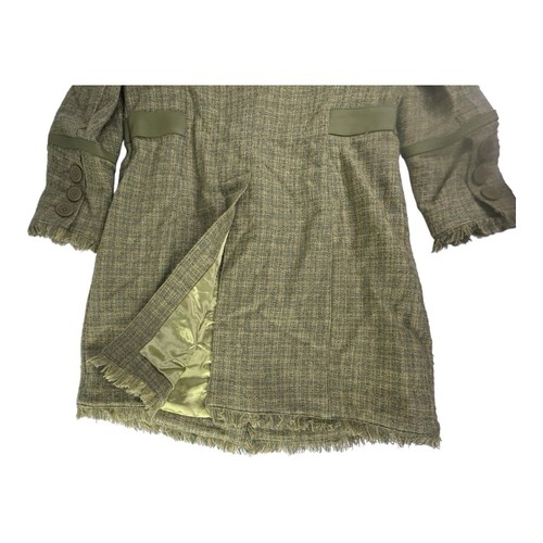 Blanc Noir Wool Blend Coat Green Plaid Tweed Fringe Lightweight Lined Juniors L - Picture 16 of 18