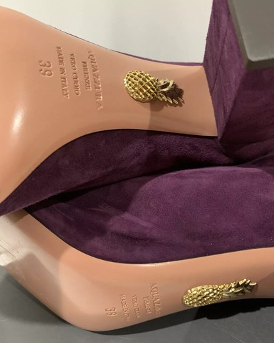 BOTINES AQUAZZURA DOWNTOWN GAMUZA TACONES PÚRPURA CIRUELA VINO BOTAS TALLA 39 NUEVOS $795 - Imagen 9 de 11