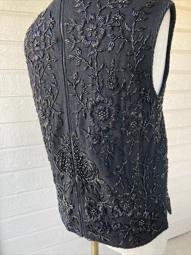 Vintage 50s Tack Yuen Co. Black Beaded Sleeveless Sweater Women’s Size S/M (38) - Picture 9 of 11