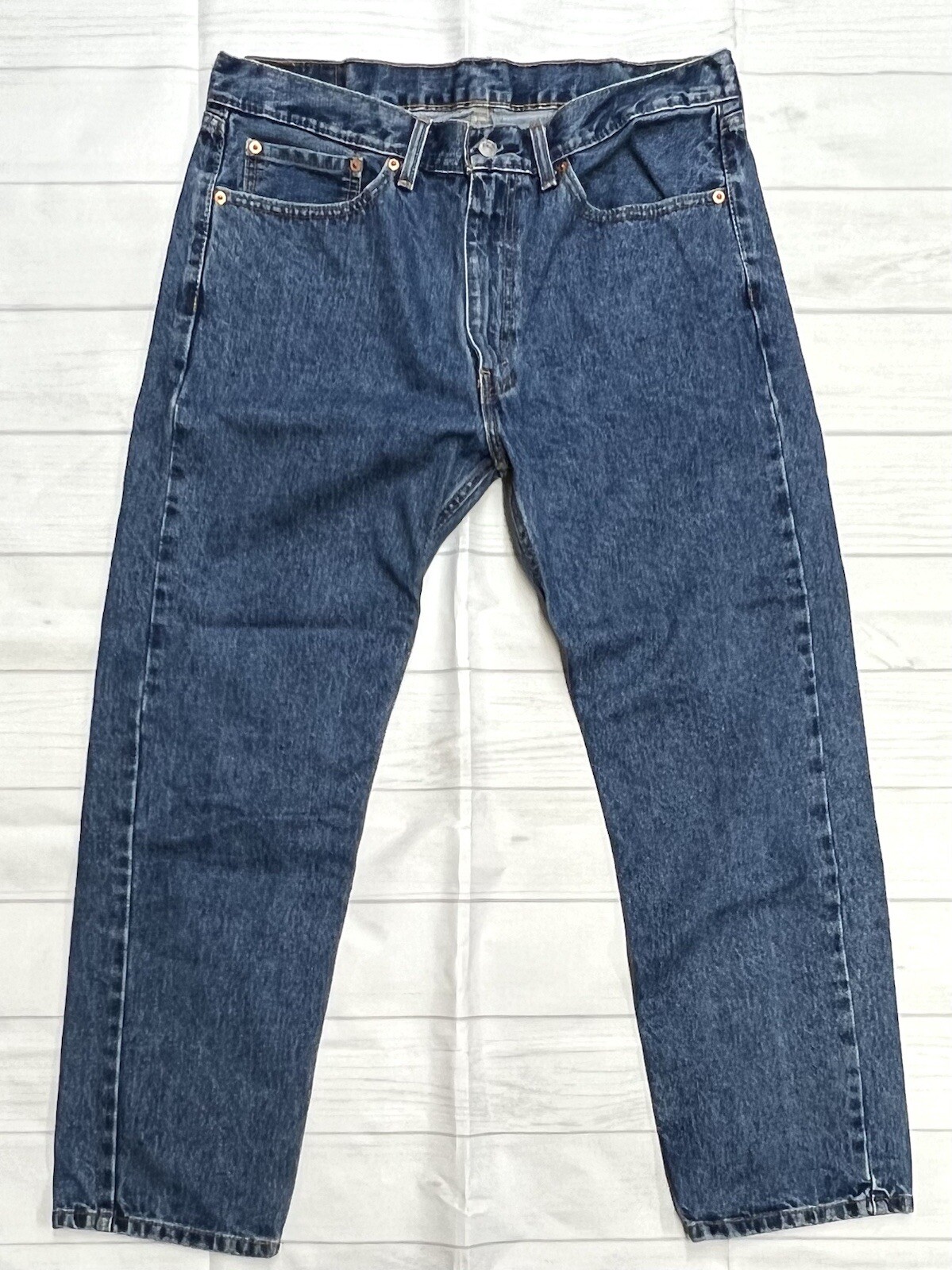 Men Levi's 505 Medium Stonewash 36x29 Regular Fit Straight Leg Denim Blue Jeans thumbnail 4