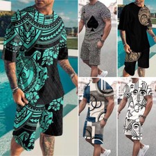 Hot Mens Summer Outfit 2-Piece Set Sweatsuit Short Sleeve T Shirts  Shorts Set  