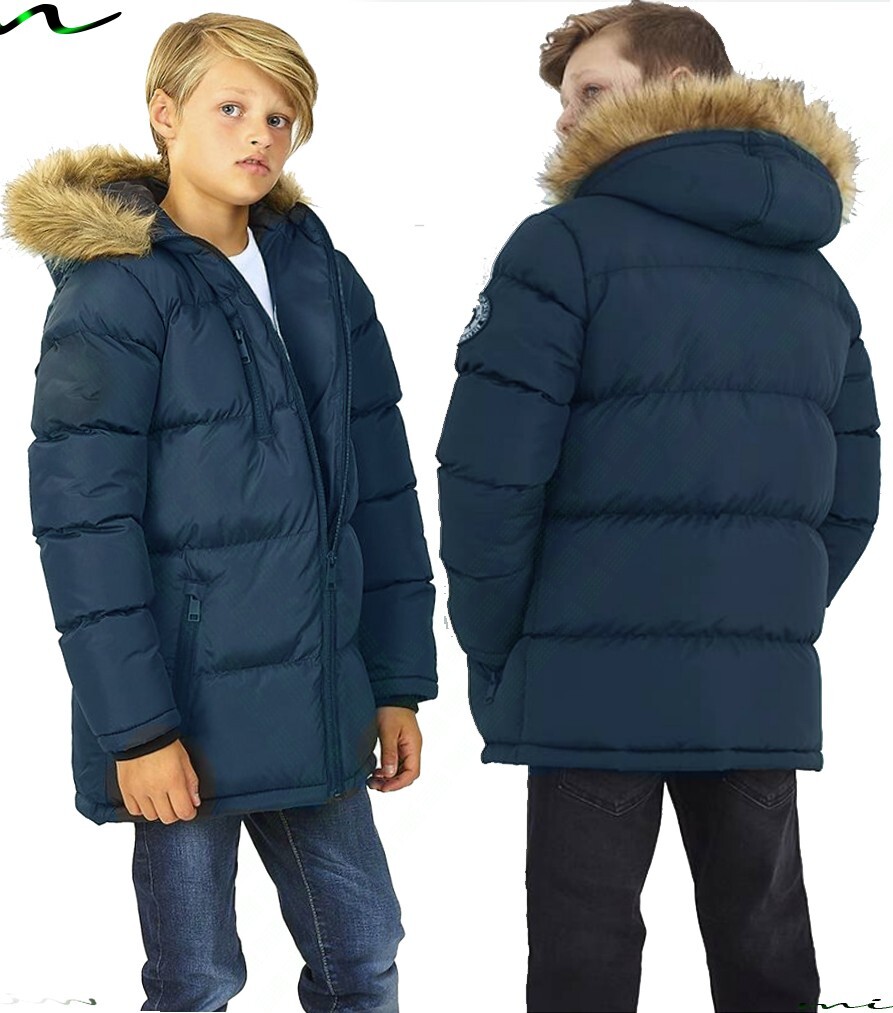 NEW BOYS COATS KIDS BACK TO SCHOOL FUR HOODED PARKA JACKET WINTER