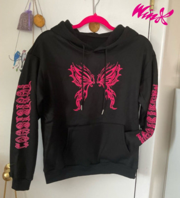 Winx Club Hoodie Fairy Wing Sweatshirt Butterfly Fairycore Vibes Black Pink Hood
