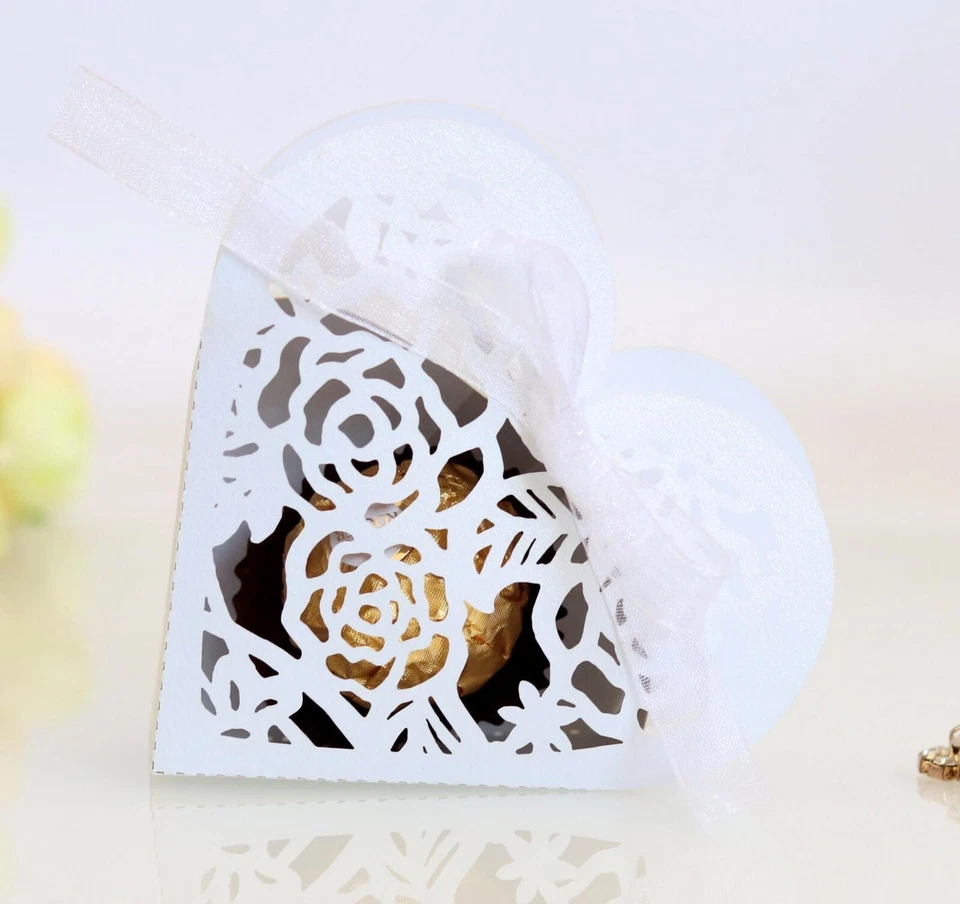 Laser Cut Rose Flower Love Heart Shape Gift Box for Wedding, Baby Shower Parties - Image 3 of 4