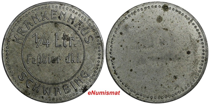 GERMANY Zinc Token 1/4 Liter  FAẞBIER SCHWABING KRANKENHAUS 31mm aUNC  (18 401)
