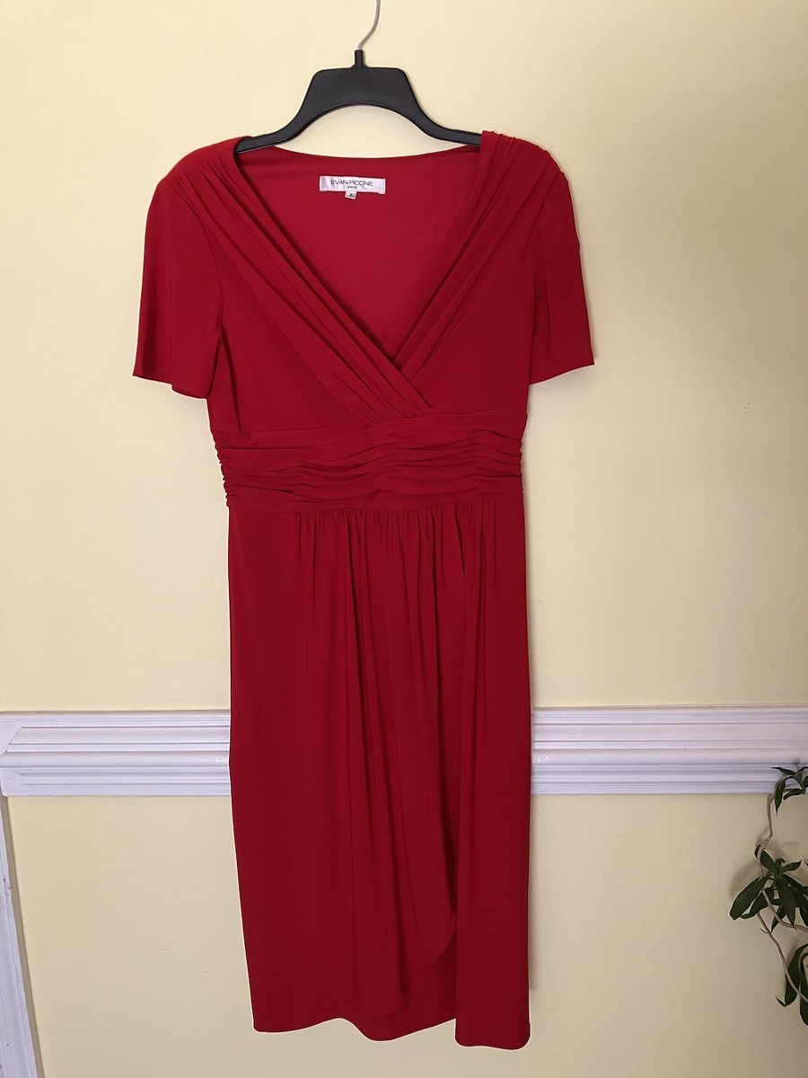 red shift dress v neck Cherry Red Cotton V-Neck Short Shift Dress with Scarf-Belt 40" / Custom Height (Free)
