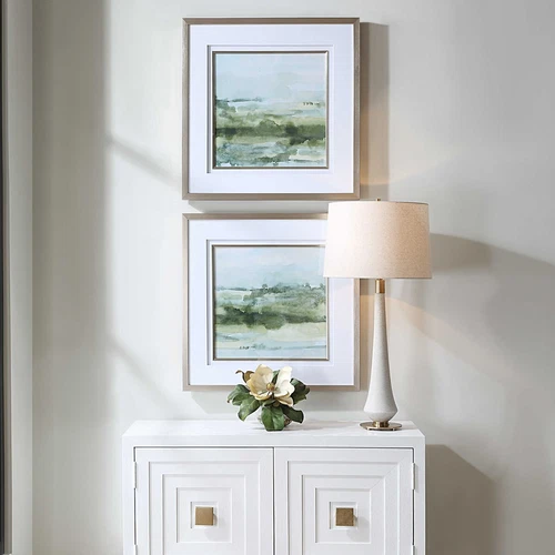 Abstract Landscape Soft Sage Framed Prints Wall Art Set Of 2 ~ Uttermost 32356 - Picture 1 of 7