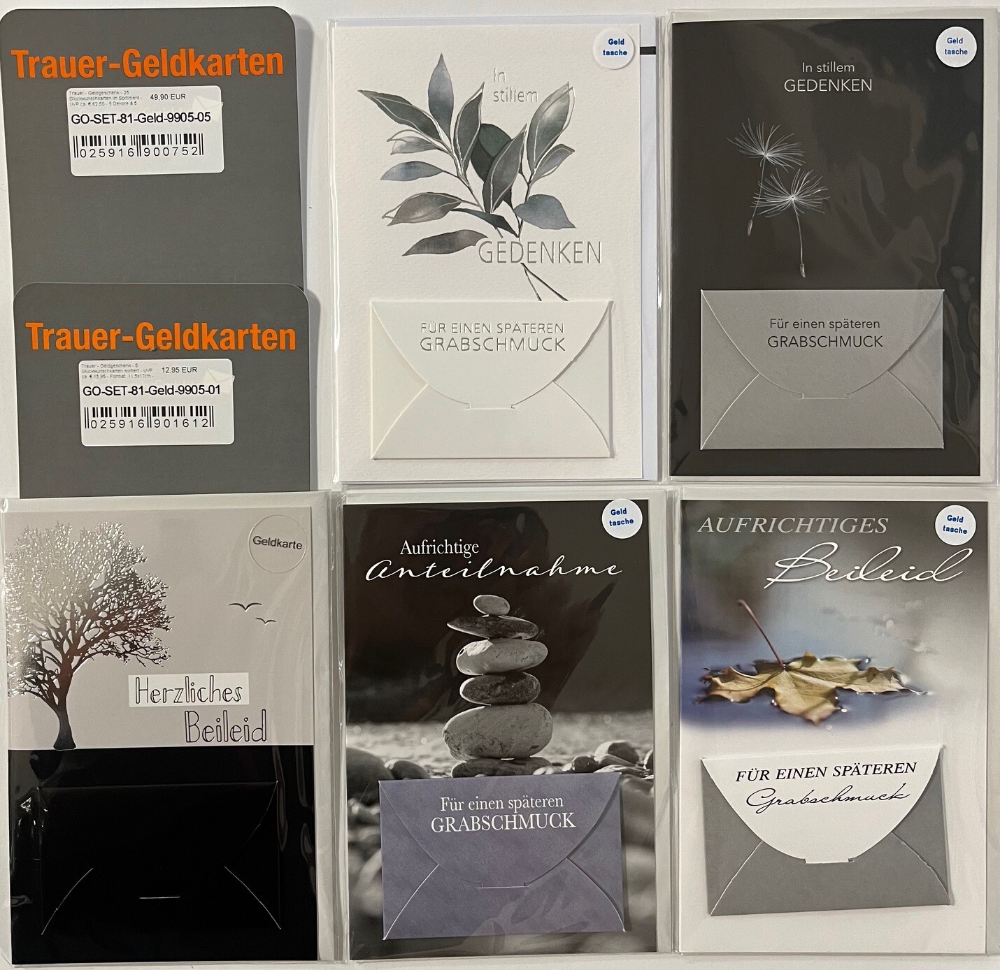 Trauer - Geldgeschenk - 5 Beileidskarten sortiert - UVP ca. € 15,95 - Format: 11