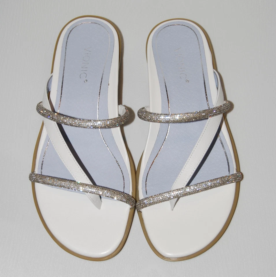 NIB Vionic Women's White Prism Sparkle Strappy Slip-On Comfort Sandal sz 6 Wide - Image 3 of 4