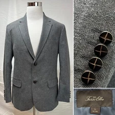 Men's Tasso Elba Cotton Blend Gray 2-Button Double Vented L Blazer Jacket