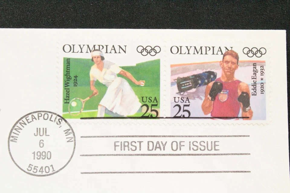 USPS FDC #2498-99 1990 25¢ Hazel Wightman Eddie Eagan ArtCraft ST870 - Image 2 of 3