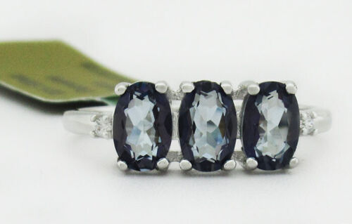 GENUINE 1.64 Cts IOLITE & LAB WHITE SAPPHIRES RING .925 SILVER NWT Size 6.75