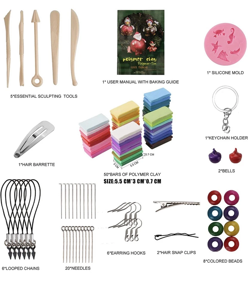 50 Colors Polymer Clay Kit Oven Bake Clay Model Clay Non-Sticky Non-Toxic DIY - Image 2 of 4