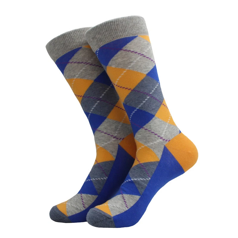 5 Pairs Mens Cotton Socks Lot Colorful Argyle Fashion Casual Long Socks Sox 9-12 - Image 3 of 4