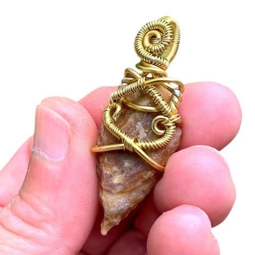 Fancy Jasper Arrowhead Gemstone Wire Wrap Pendant Unique Gold Gift For Friend - Picture 12 of 12