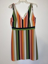 Gianni Bini Striped Mini Dress Size 6 Colorful V Neck Tie Strap Summer