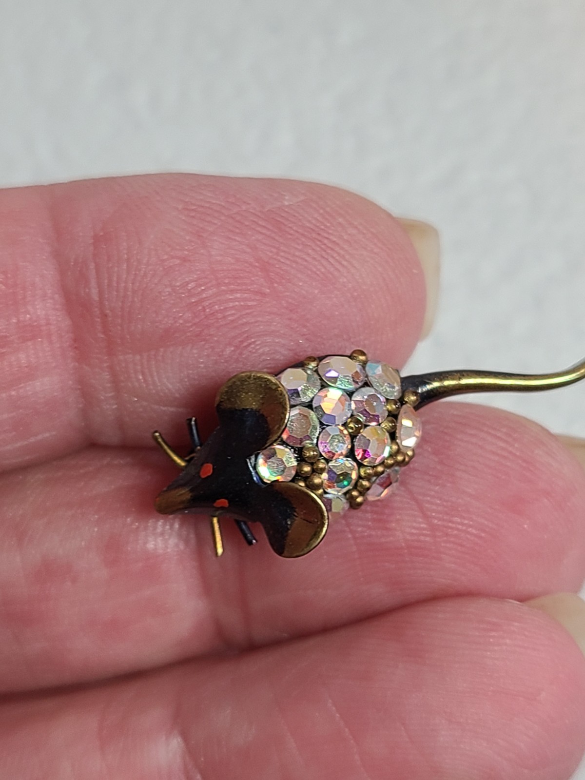 Tiny AB Crystal Rhinestone Mouse Pin Vintage 1980… - image 4
