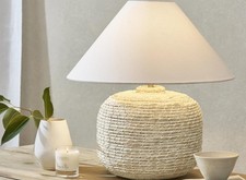 The White Company Mawes Table Lamp Whitewashed Woven Seagrass Linen Shade