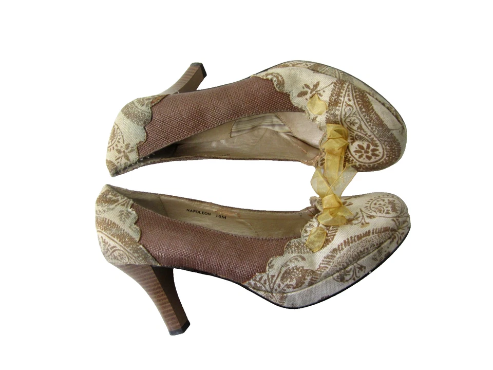 BKE Sole Napoleon Pumps Heels Y2K Vintage Paisley Floral Ribbon Trim Size 10 - Image 3 of 4