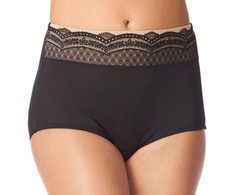 Warner's Women's Black Comfort Waist with Lace Microfiber Brief, 7, 3 Pack