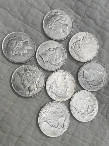 10 1922 Peace Dollars AU condition $10 Face 90% Silver Coins