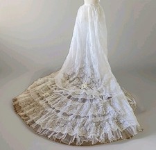 Vtg 1950s Lace Wedding Skirt With Train, Flower Bow Detail, XS/2