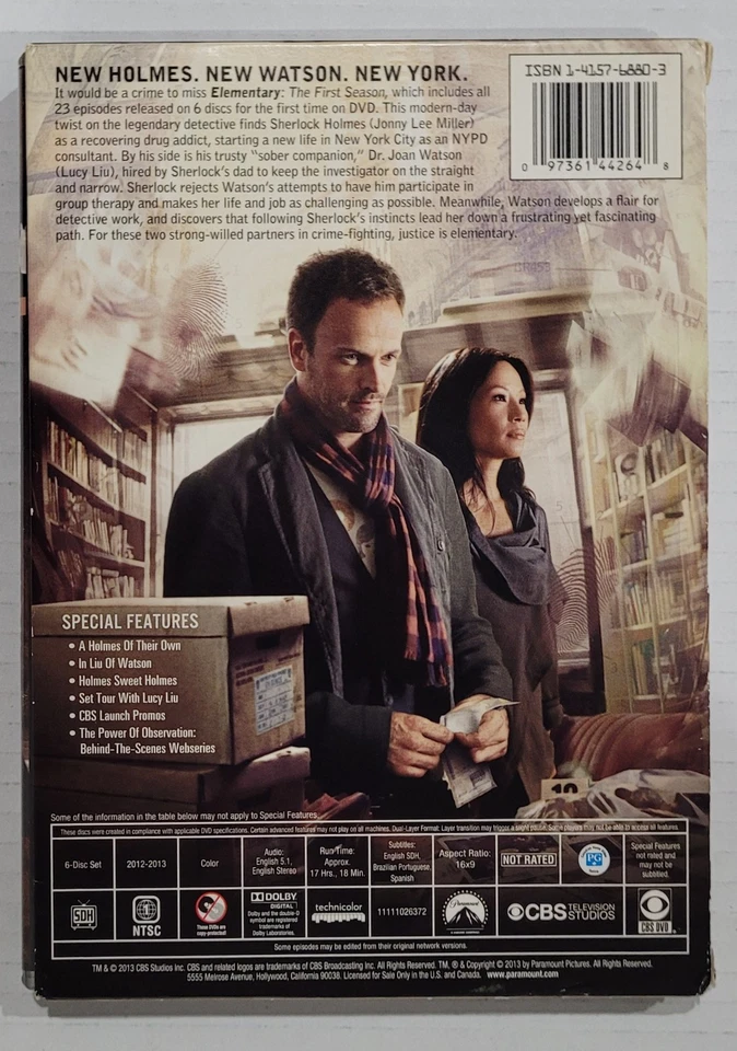 Elementary: Season 1 (6-Disc, DVD, 2012-2013) Johnny Lee Miller & Lucy Liu - Image 2 of 4
