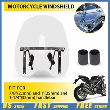 Motorcycle Universal Fit 7/8" 1.25" 1" Handlebar Clear Large Windshield 19"x17"