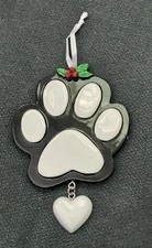 Paw Print Christmas Ornament Black White Dog Animal Heart Best Friend Holiday    