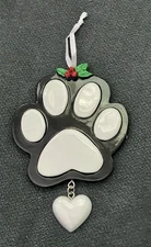 Paw Print Christmas Ornament Black White Dog Animal Heart Best Friend Holiday ￼￼