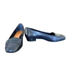 Antonio Melani Womens Black Leather Square Toe Penny Loafers Size 6.5M