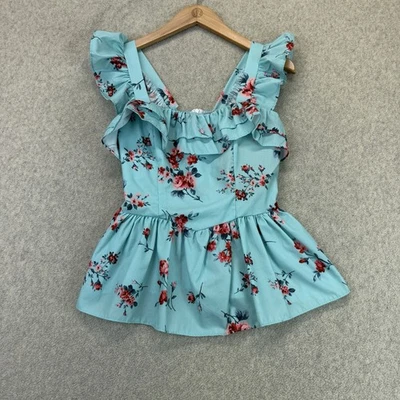 Zimmermann Women's XS Aqua Blue Floral Ruffle Sleeveless Fit & Flare Mini Dress
