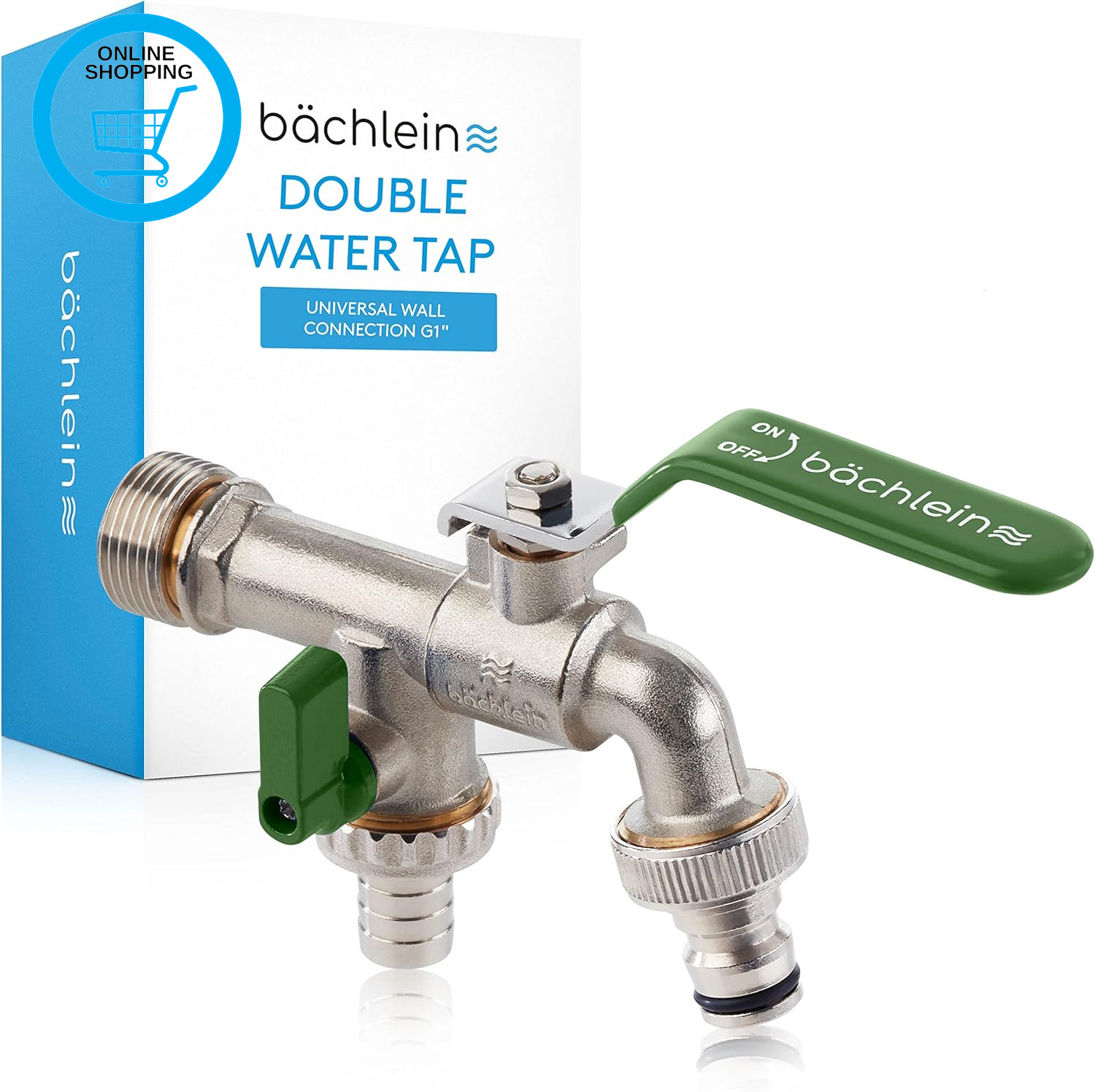 Universal Double Outlet Tap with Reduction Adapter for 1"" Wall Connection - Outl